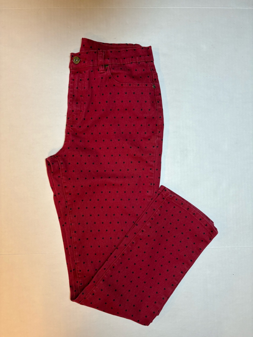 Diane Gilman Women’s Red Patriotic Star Print Pants Ramie & Cotton Blend 6